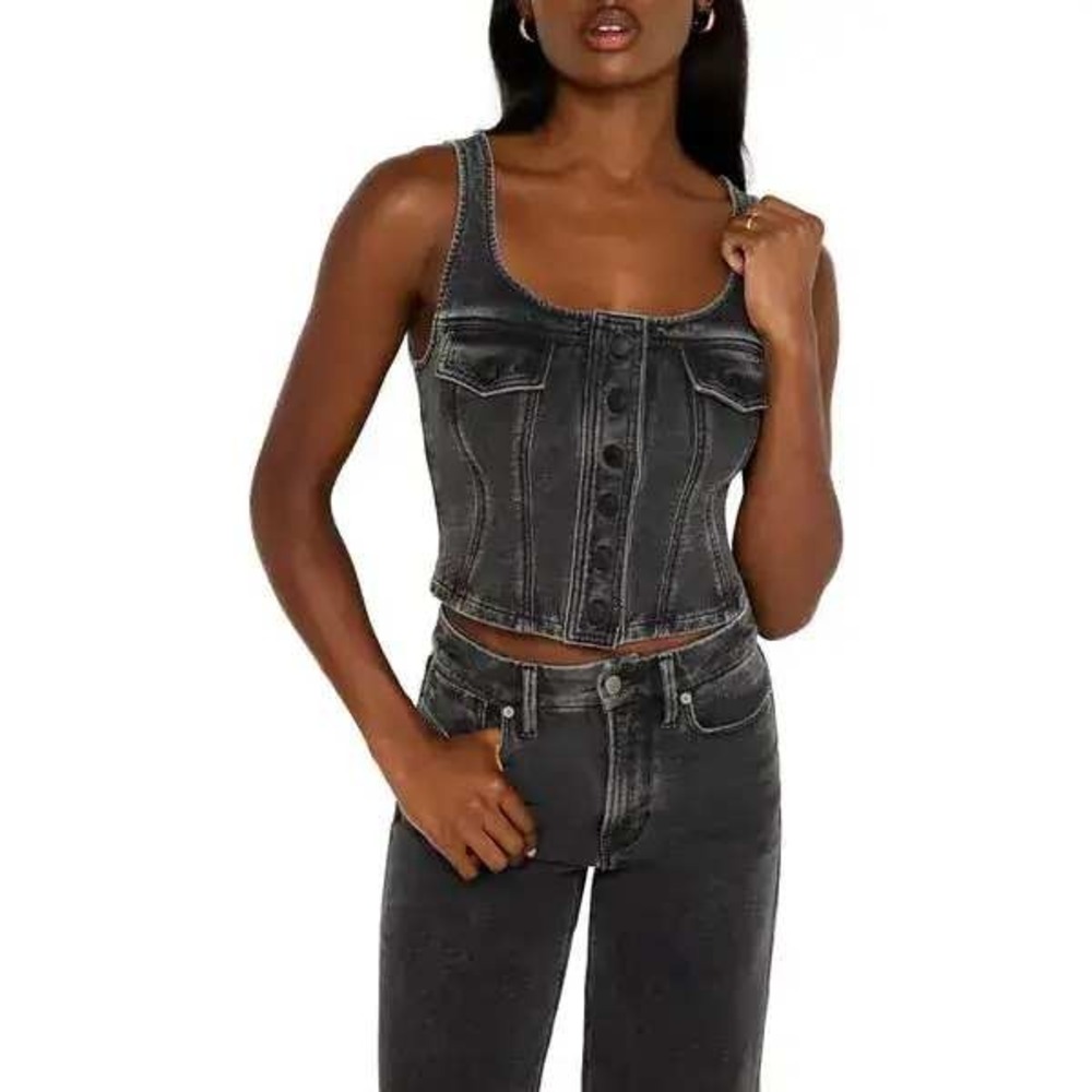 Good American NEW Black Wash Sleeveless Denim Corset Top SZ 3XL Plus Streetwear